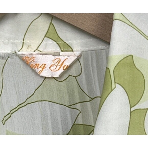 Xing Yuan Top Button Up Crinkle‎ Bell Sleeve Blouse Green White Large Romantic - Picture 4 of 4